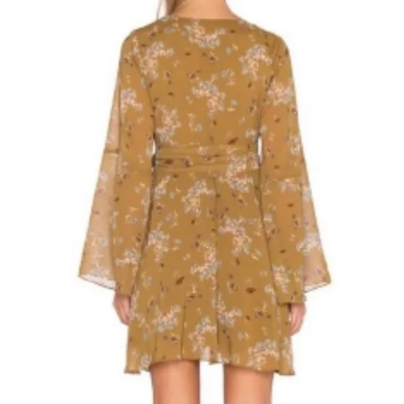 Free People Lilou Toffee Floral Bell Sleeve Dress Sx XS - Picture 5 of 11